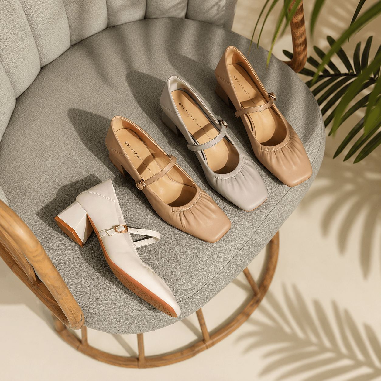 Comfortable Square Toe Mary Jane Block Heel Ruched Strap Shoes 676751558168 - 7 Days / Khaki / 34 - COCOMELODY